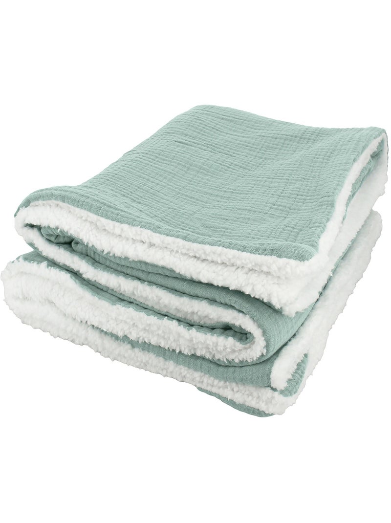 Manta de doble material de gasa de algodón y polar 130x170 cm Verde claro - Kiabi