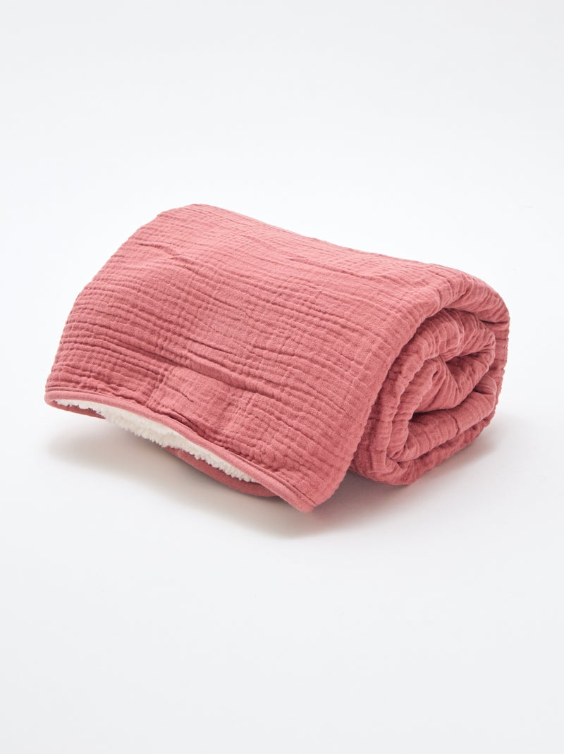 Manta de gasa de algodón y tejido polar Rosa - Kiabi