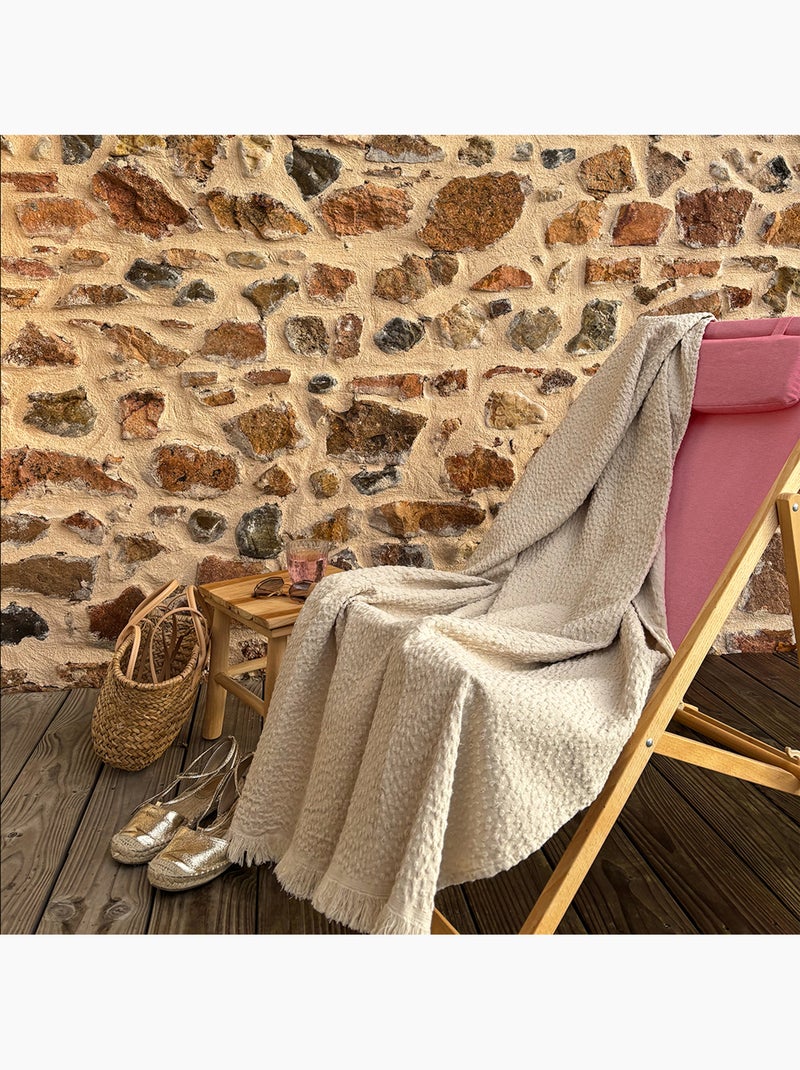 Manta de jacquard de algodón con motivo de lágrima Crema - Kiabi