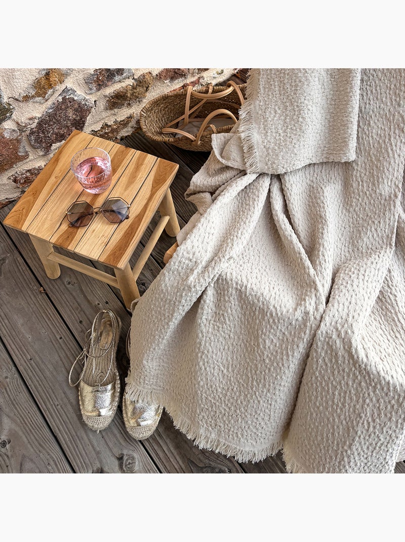 Manta de jacquard de algodón con motivo de lágrima Crema - Kiabi