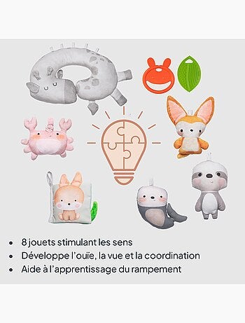 Manta de juegos 2 en 1 Anika de LIONELO - Parque infantil - 98 x 114 cm - Lavable - Juguetes interac