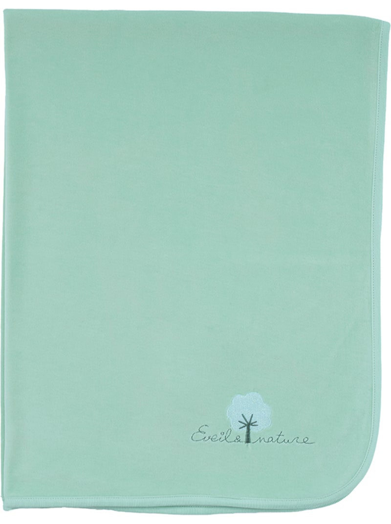 Manta de terciopelo 75x100 cm algodón orgánico Verde menta - Kiabi