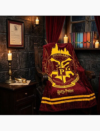 Manta Franela Harry Potter Hogwarts 130x160cm – Escudo Dorado – Licencia Oficial Warner Bros.
