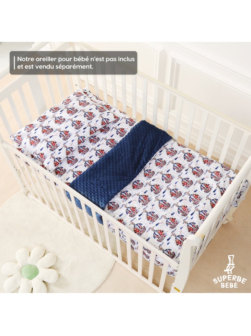 Manta infantil de algodón Oeko-tex y Minky | SUPERBE BEBE Blanco Azul - Kiabi