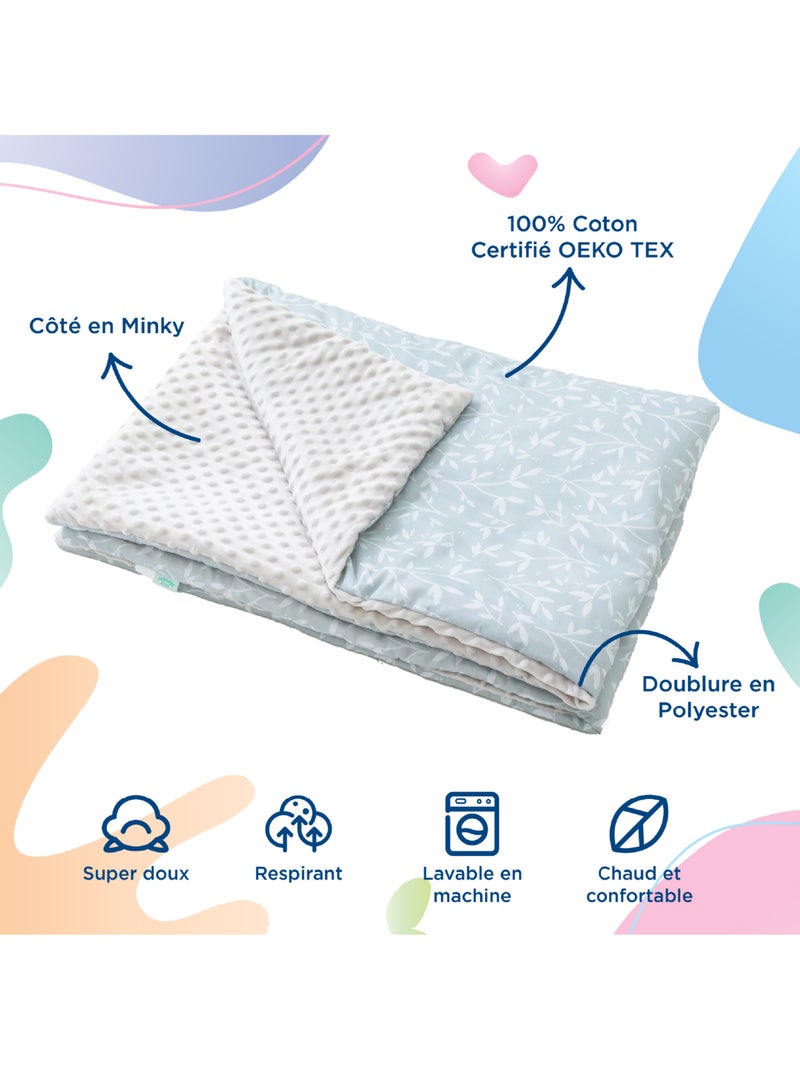 Manta infantil de algodón Oeko-tex y Minky | SUPERBE BEBE Blanco Verde - Kiabi