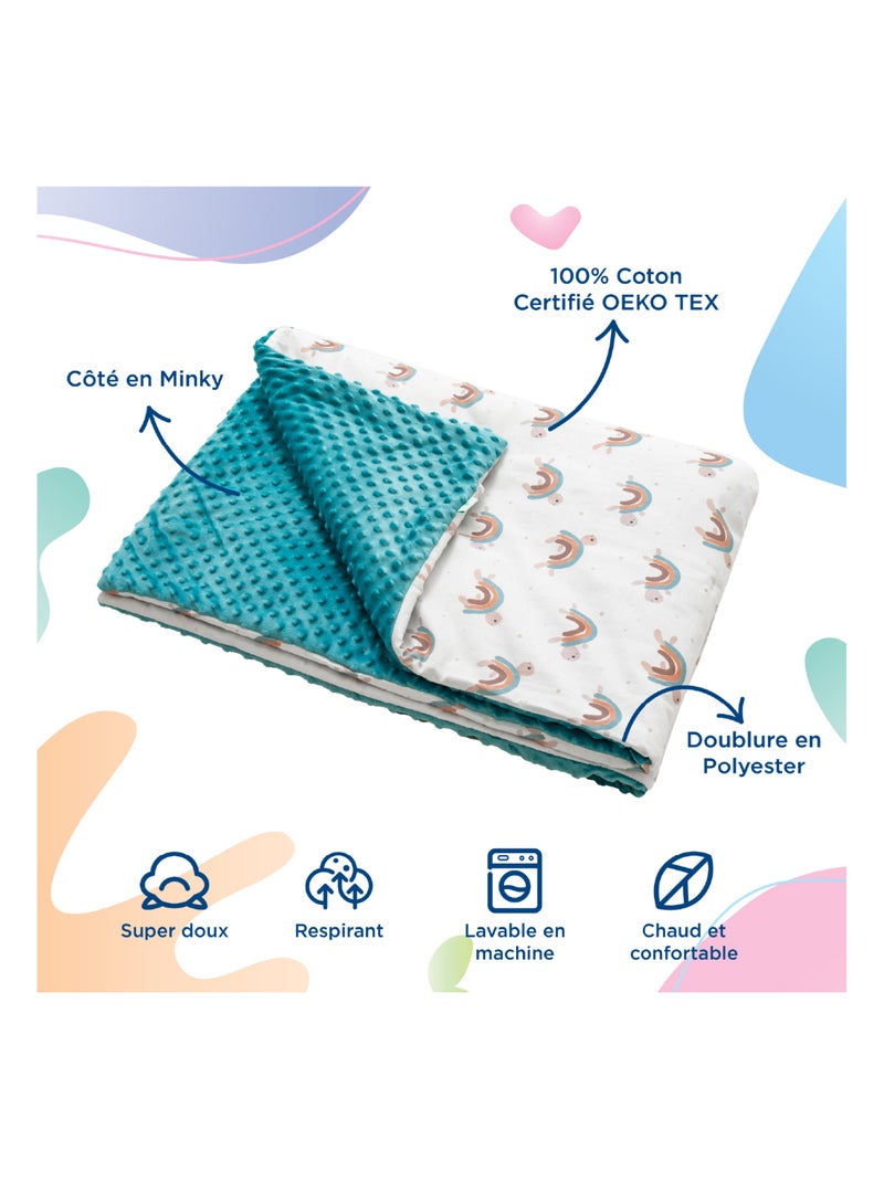 Manta infantil de algodón Oeko-tex y Minky | SUPERBE BEBE Verde agua - Kiabi
