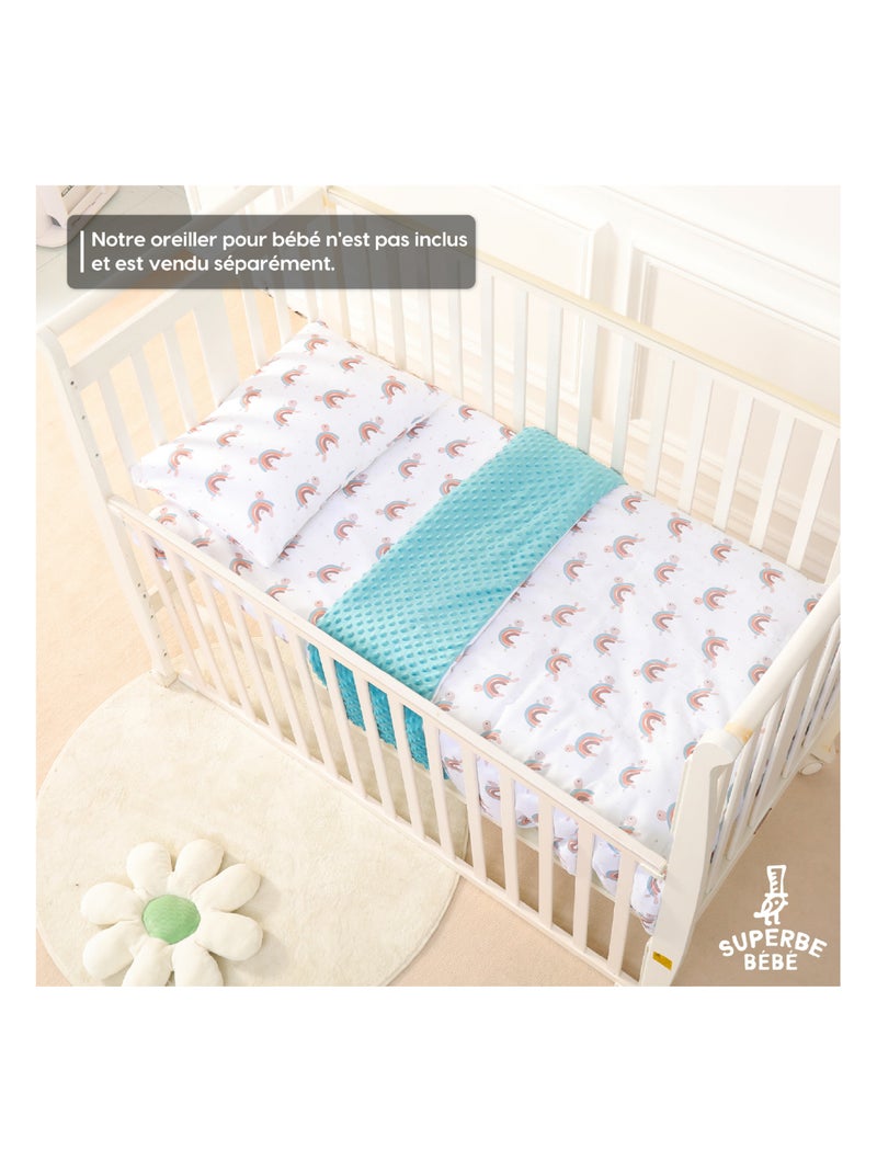 Manta infantil de algodón Oeko-tex y Minky | SUPERBE BEBE Verde agua - Kiabi