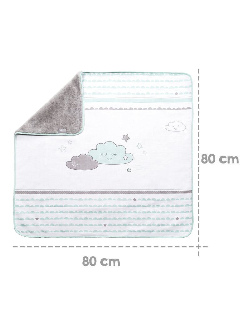 Manta para bebé doble cara polar suave y algodón 'Roba happy cloud' Blanco Verde - Kiabi