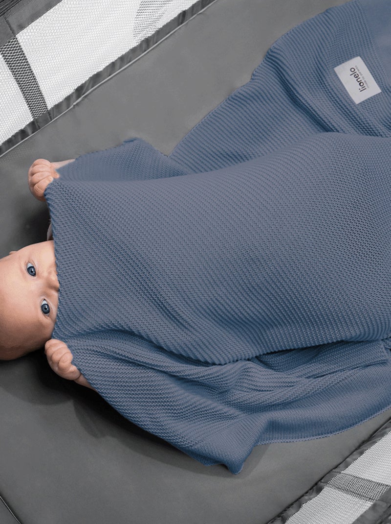 Manta para bebé LIONELO 100% algodón - Hipoalergénica - Antibacteriana - 100 × 75 cm Azul - Kiabi