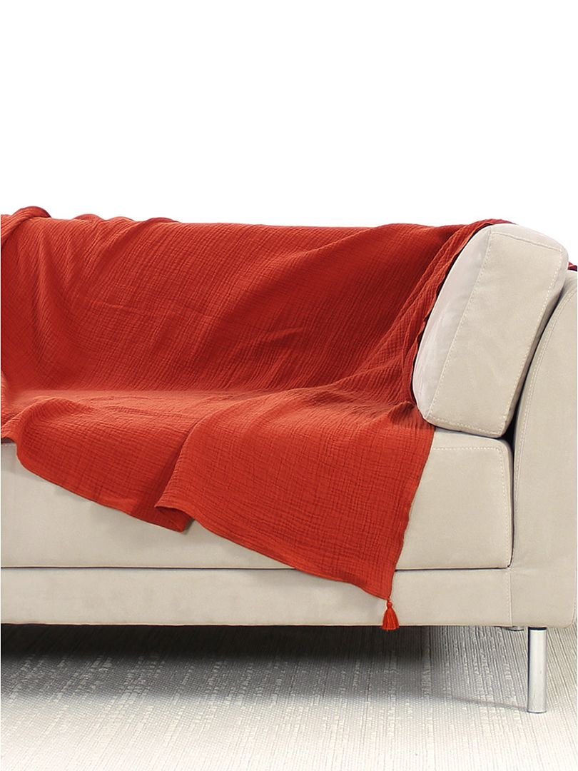Manta para sofá de gasa de algodón NARANJA - Kiabi