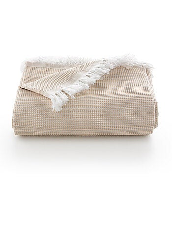 Manta Plaid, tejido texturizado de hilo tintado con relieve en nido de abeja, con flecos - Gamusi
