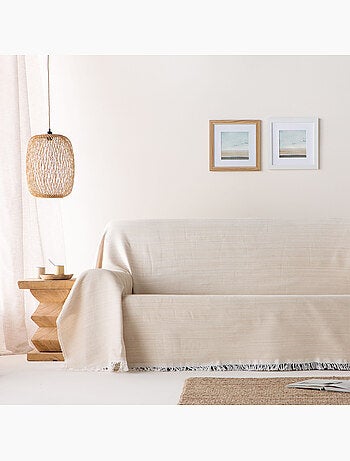 Manta Plaid, tejido texturizado de hilo tintado con relieve en nido de abeja, con flecos - Gamusi
