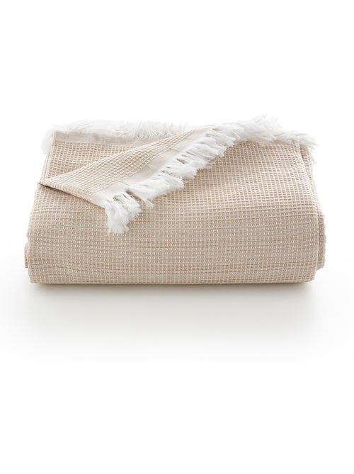 Manta Plaid, tejido texturizado de hilo tintado con relieve en nido de abeja, con flecos - Gamusi - Kiabi Manta Plaid, tejido texturizado de hilo tintado con relieve en nido de abeja, con flecos - Gamusi - Kiabi