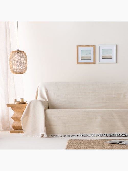 Manta Plaid, tejido texturizado de hilo tintado con relieve en nido de abeja, con flecos - Gamusi - Kiabi Manta Plaid, tejido texturizado de hilo tintado con relieve en nido de abeja, con flecos - Gamusi - Kiabi