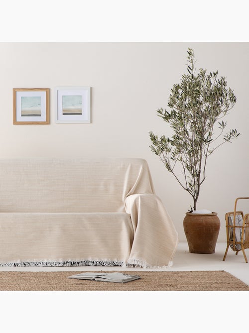 Manta Plaid, tejido texturizado de hilo tintado con relieve en nido de abeja, con flecos - Gamusi - Kiabi Manta Plaid, tejido texturizado de hilo tintado con relieve en nido de abeja, con flecos - Gamusi - Kiabi