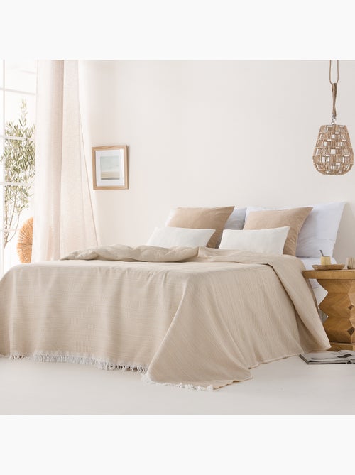 Manta Plaid, tejido texturizado de hilo tintado con relieve en nido de abeja, con flecos - Gamusi - Kiabi Manta Plaid, tejido texturizado de hilo tintado con relieve en nido de abeja, con flecos - Gamusi - Kiabi