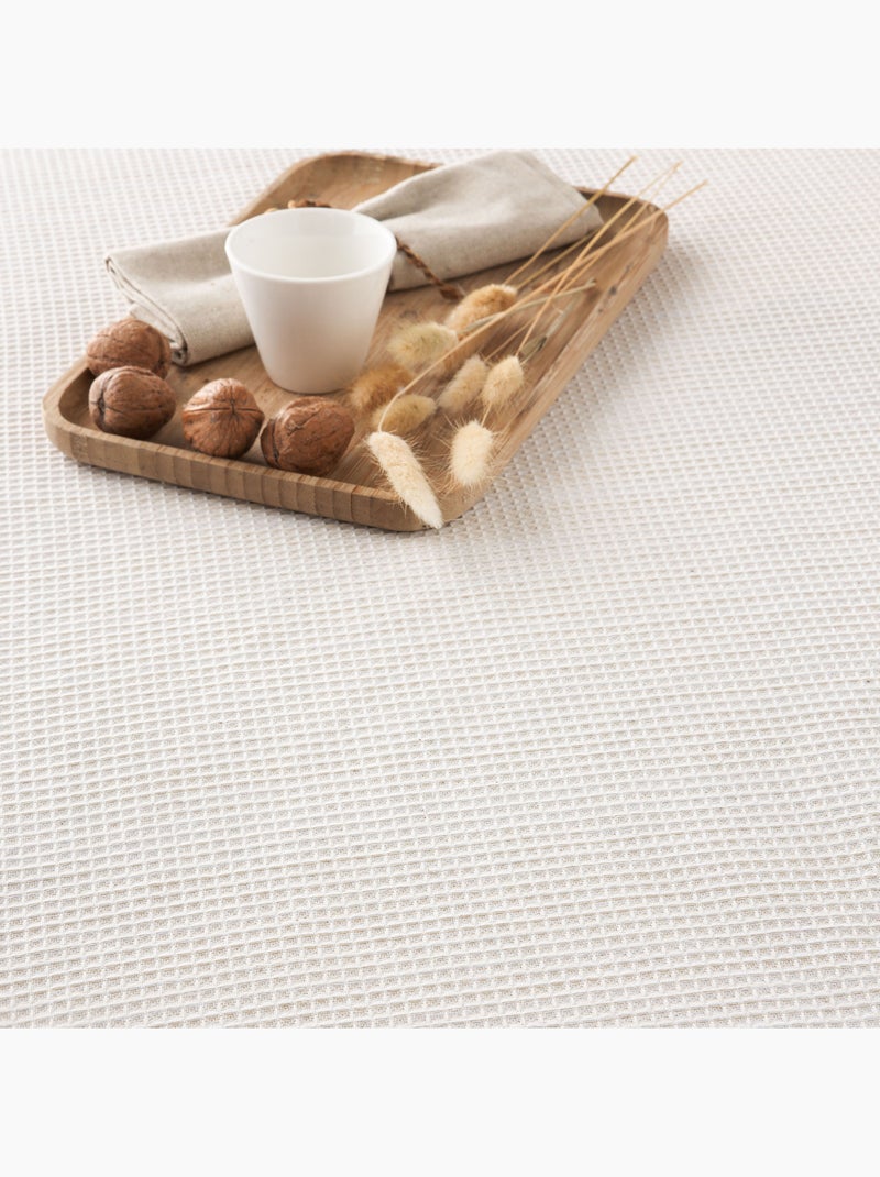 Manta Plaid, tejido texturizado de hilo tintado con relieve en nido de abeja, con flecos - Gamusi Crudo - Kiabi
