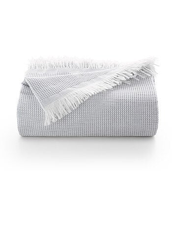 Manta Plaid, tejido texturizado de hilo tintado con relieve en nido de abeja, con flecos - Gamusi