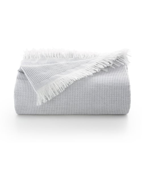 Manta Plaid, tejido texturizado de hilo tintado con relieve en nido de abeja, con flecos - Gamusi - Kiabi Manta Plaid, tejido texturizado de hilo tintado con relieve en nido de abeja, con flecos - Gamusi - Kiabi
