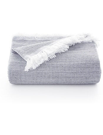Manta Plaid, tejido texturizado de hilo tintado con relieve en nido de abeja, con flecos - Gamusi