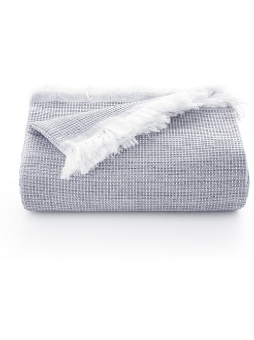 Manta Plaid, tejido texturizado de hilo tintado con relieve en nido de abeja, con flecos - Gamusi - Kiabi Manta Plaid, tejido texturizado de hilo tintado con relieve en nido de abeja, con flecos - Gamusi - Kiabi