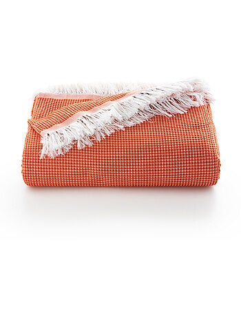Manta Plaid, tejido texturizado de hilo tintado con relieve en nido de abeja, con flecos - Gamusi