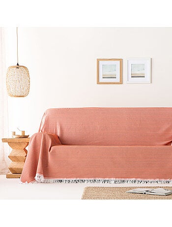 Manta Plaid, tejido texturizado de hilo tintado con relieve en nido de abeja, con flecos - Gamusi