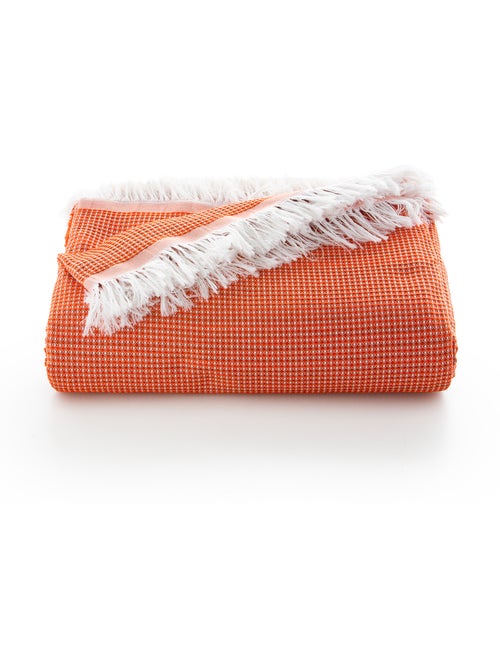 Manta Plaid, tejido texturizado de hilo tintado con relieve en nido de abeja, con flecos - Gamusi - Kiabi Manta Plaid, tejido texturizado de hilo tintado con relieve en nido de abeja, con flecos - Gamusi - Kiabi