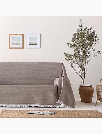 Manta Plaid, tejido texturizado de hilo tintado con relieve en nido de abeja, con flecos - Gamusi