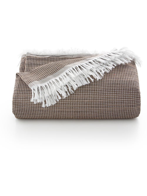 Manta Plaid, tejido texturizado de hilo tintado con relieve en nido de abeja, con flecos - Gamusi - Kiabi Manta Plaid, tejido texturizado de hilo tintado con relieve en nido de abeja, con flecos - Gamusi - Kiabi