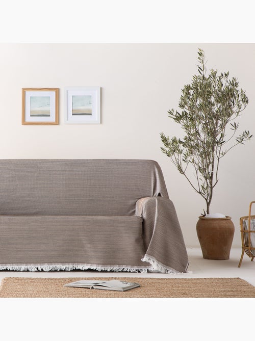Manta Plaid, tejido texturizado de hilo tintado con relieve en nido de abeja, con flecos - Gamusi - Kiabi Manta Plaid, tejido texturizado de hilo tintado con relieve en nido de abeja, con flecos - Gamusi - Kiabi