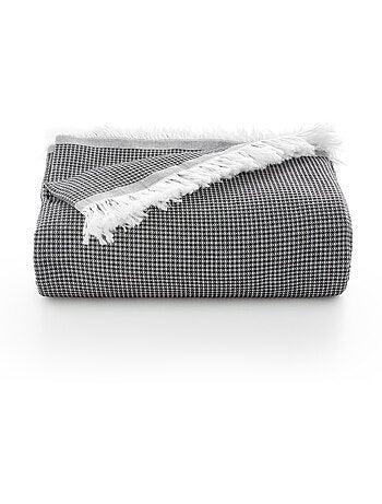 Manta Plaid, tejido texturizado de hilo tintado con relieve en nido de abeja, con flecos - Gamusi