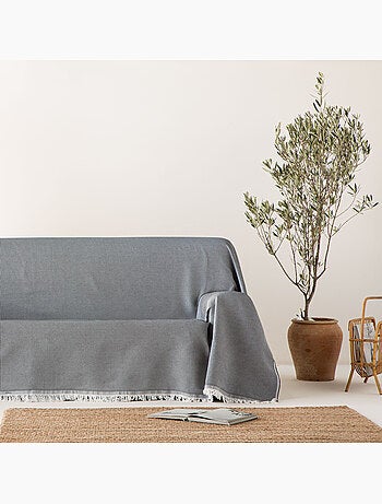Manta Plaid, tejido texturizado de hilo tintado con relieve en nido de abeja, con flecos - Gamusi