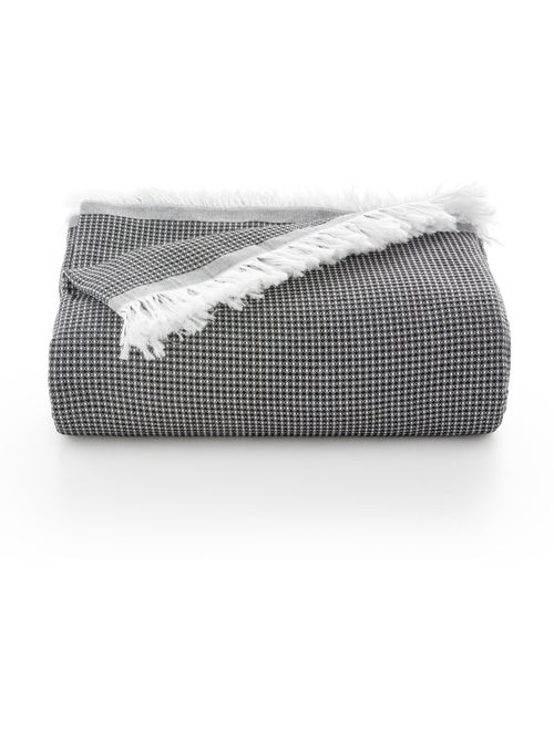 Manta Plaid, tejido texturizado de hilo tintado con relieve en nido de abeja, con flecos - Gamusi - Kiabi Manta Plaid, tejido texturizado de hilo tintado con relieve en nido de abeja, con flecos - Gamusi - Kiabi