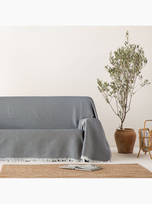 Manta Plaid, tejido texturizado de hilo tintado con relieve en nido de abeja, con flecos - Gamusi - Kiabi Manta Plaid, tejido texturizado de hilo tintado con relieve en nido de abeja, con flecos - Gamusi - Kiabi