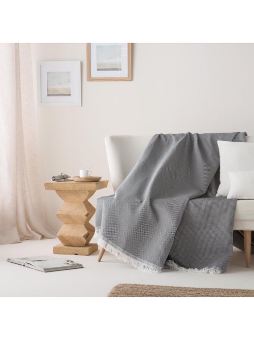 Manta Plaid, tejido texturizado de hilo tintado con relieve en nido de abeja, con flecos - Gamusi - Kiabi Manta Plaid, tejido texturizado de hilo tintado con relieve en nido de abeja, con flecos - Gamusi - Kiabi