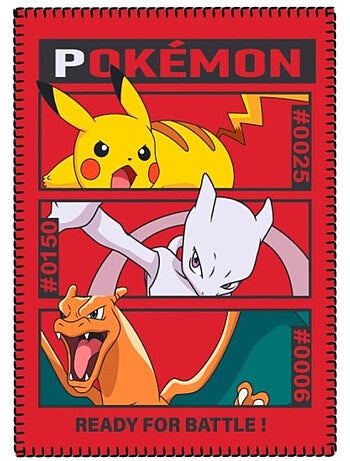 Manta Polar Infantil Pikachu, Charizard y Mewtwo