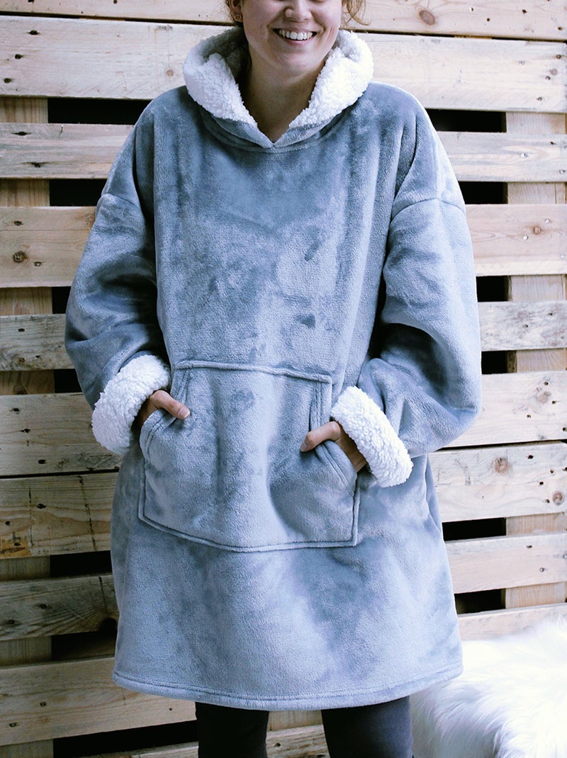 Manta poncho de terciopelo gris - Kiabi