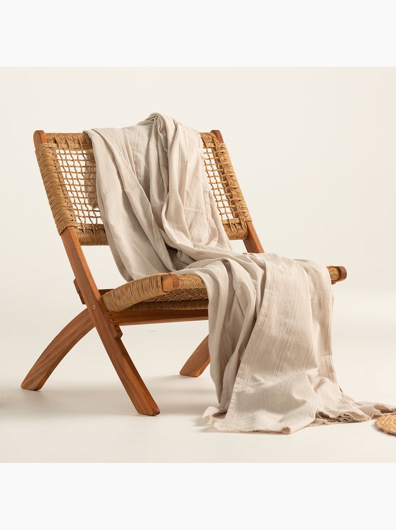 Manta tipo Plaid, tejido texturizado de hilo tintado, con borde rematado - Gamusi Beige - Kiabi