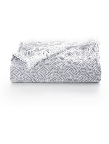 Manta tipo Plaid, tejido texturizado de hilo tintado, con flecos - Gamusi