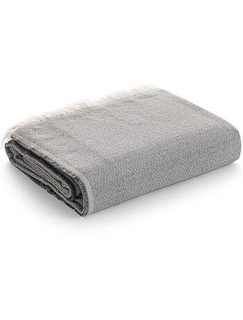 Manta tipo Plaid, tejido texturizado de hilo tintado, con flecos - Gamusi