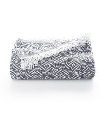 Manta tipo Plaid, tejido texturizado de hilo tintado, con flecos - Gamusi