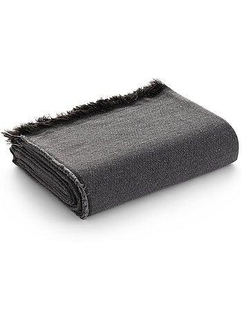 Manta tipo Plaid, tejido texturizado de hilo tintado, con flecos - Gamusi
