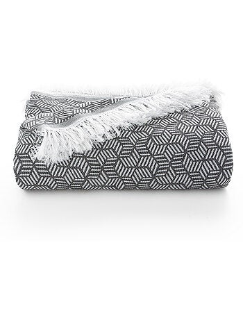 Manta tipo Plaid, tejido texturizado de hilo tintado, con flecos - Gamusi