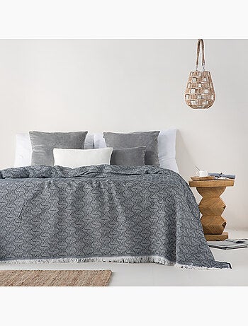 Manta tipo Plaid, tejido texturizado de hilo tintado, con flecos - Gamusi