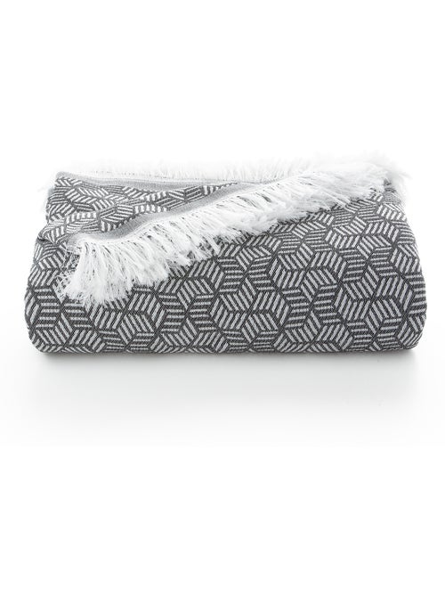 Manta tipo Plaid, tejido texturizado de hilo tintado, con flecos - Gamusi - Kiabi Manta tipo Plaid, tejido texturizado de hilo tintado, con flecos - Gamusi - Kiabi