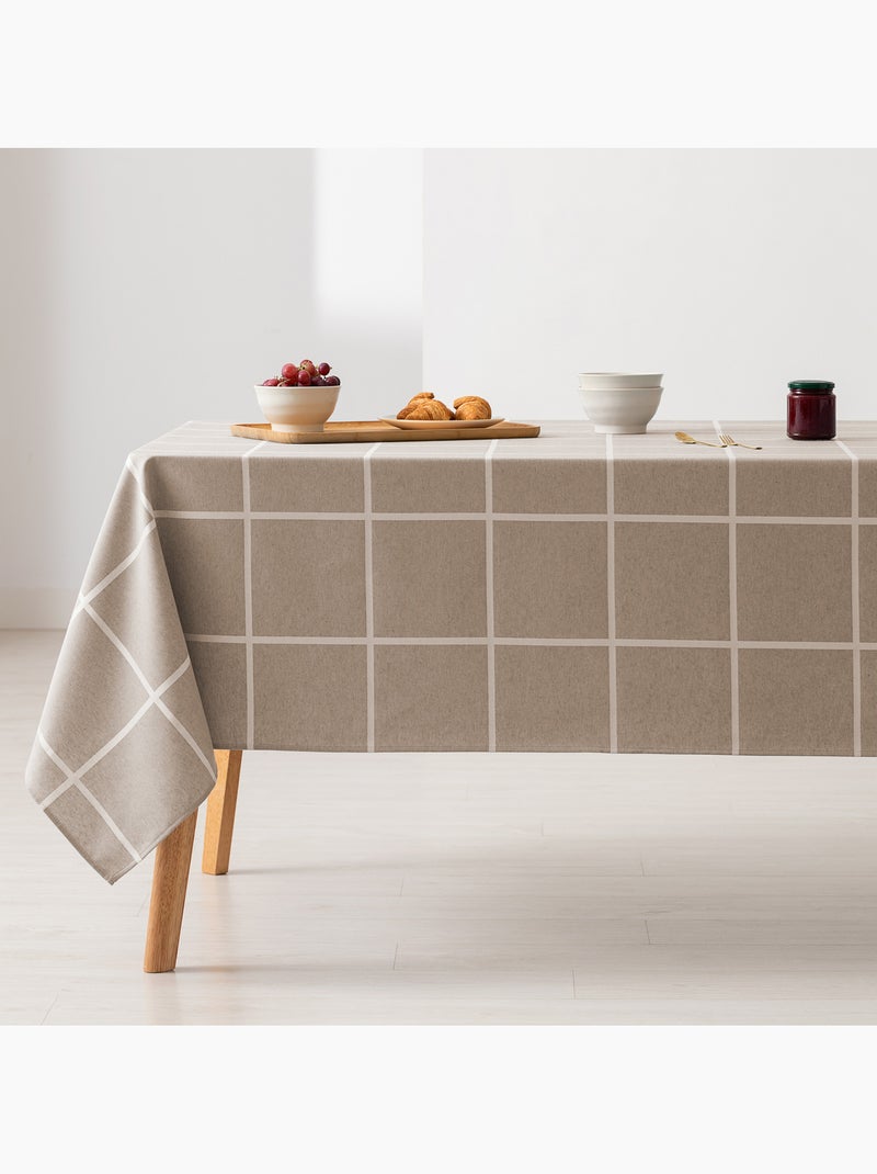 Mantel antimanchas con tejido texturizado, diseño a cuadros grandes -  Gamusi. Beige - Kiabi