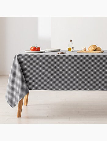 Mantel antimanchas con tejido texturizado, diseño cuadros en rejilla - Gamusi.