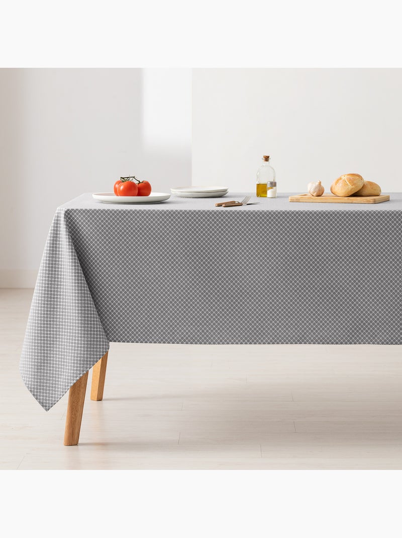 Mantel antimanchas con tejido texturizado, diseño cuadros en rejilla -  Gamusi. Gris claro - Kiabi