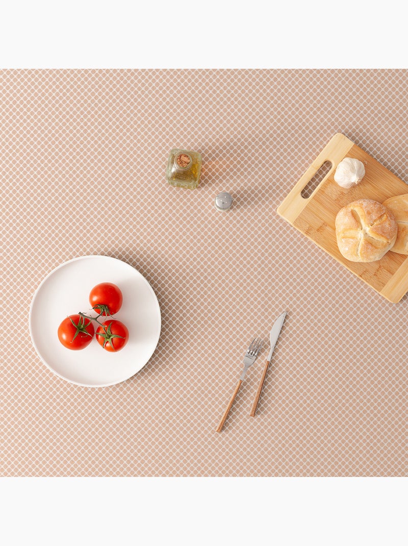 Mantel antimanchas con tejido texturizado, diseño cuadros en rejilla -  Gamusi. Taupe - Kiabi